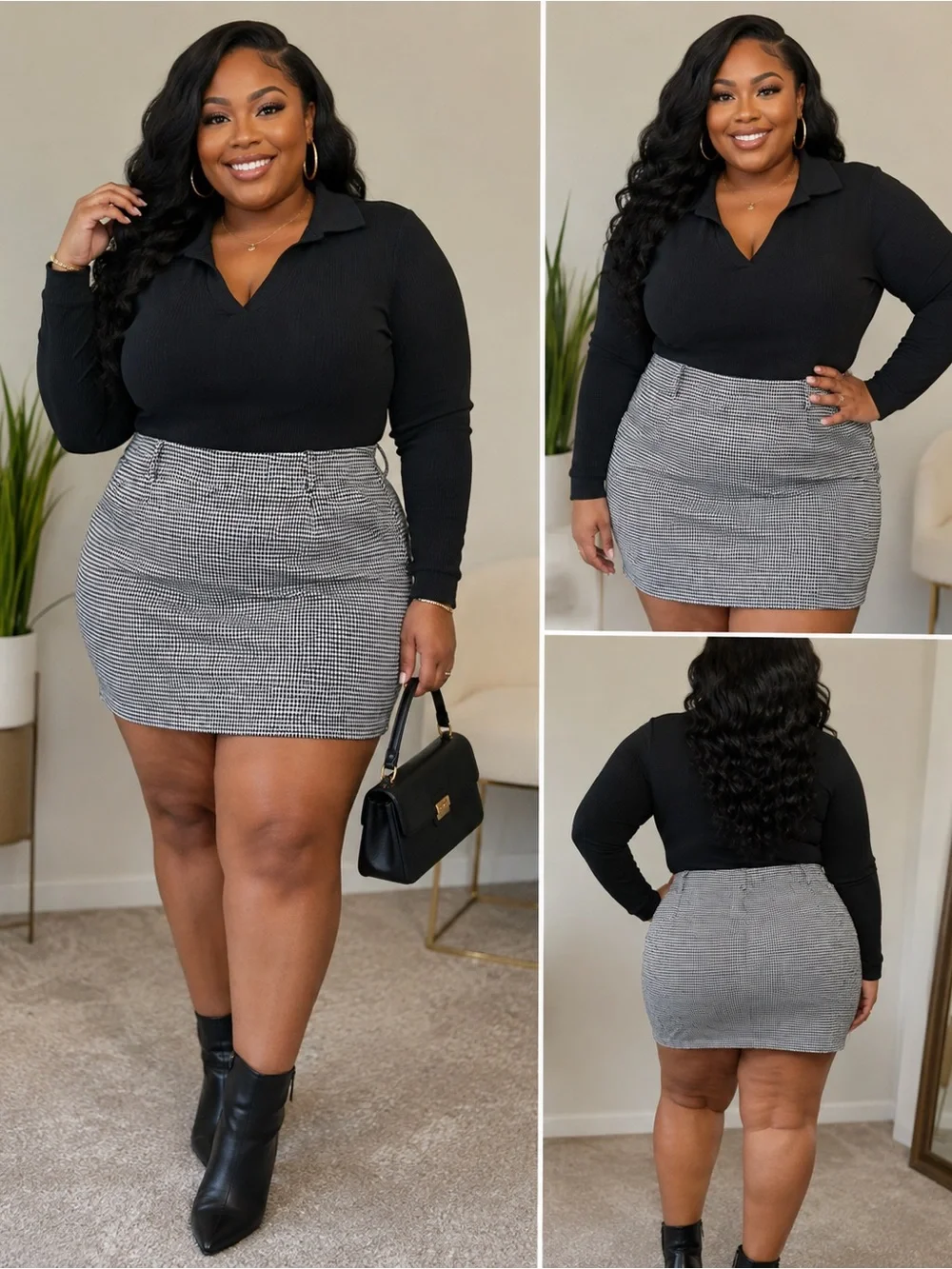 SHEIN Black & White Houndstooth Mini Skirt
